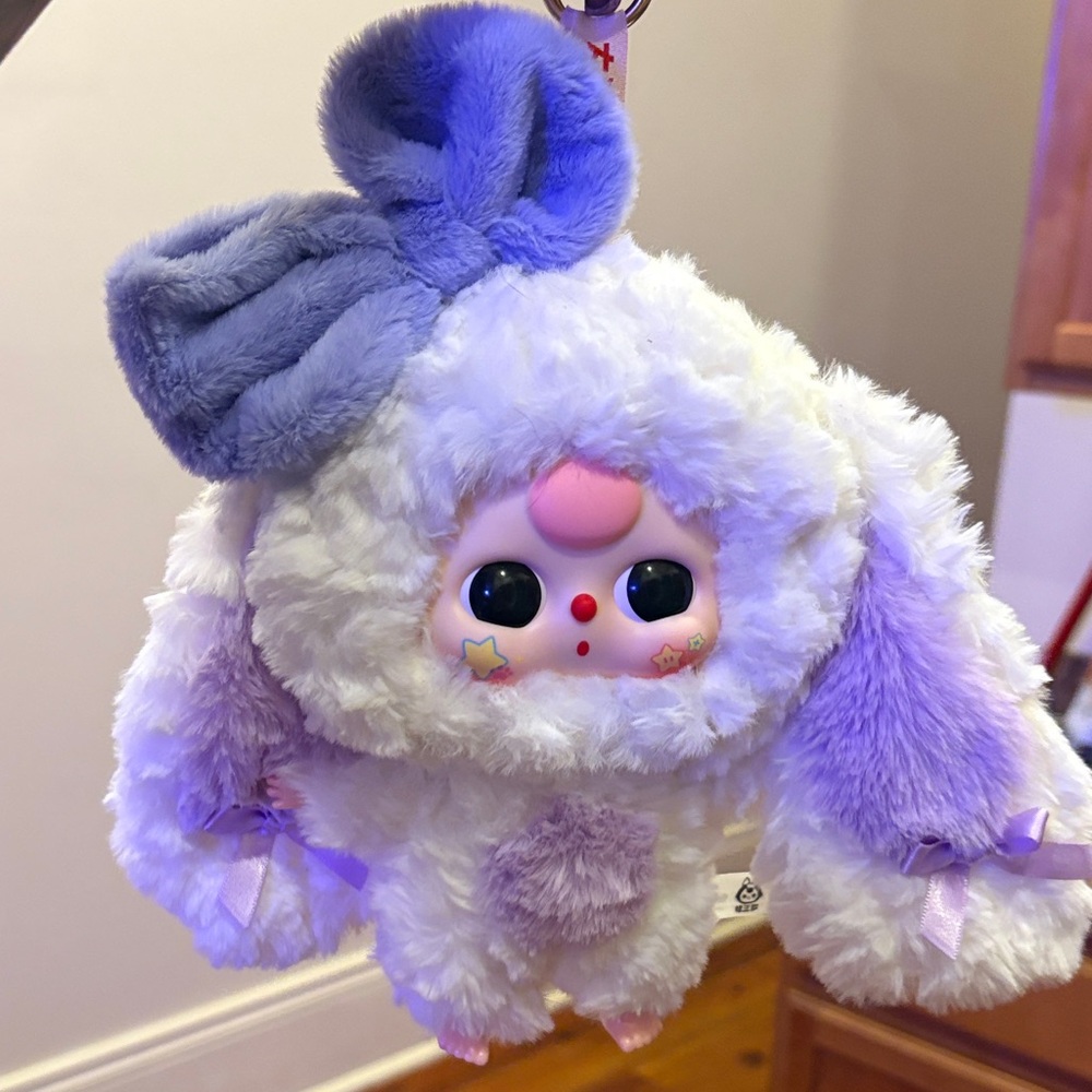 TCY BABY 3 Bunny with moveable 360 eyes key ring plush  Toy with Purple Accents